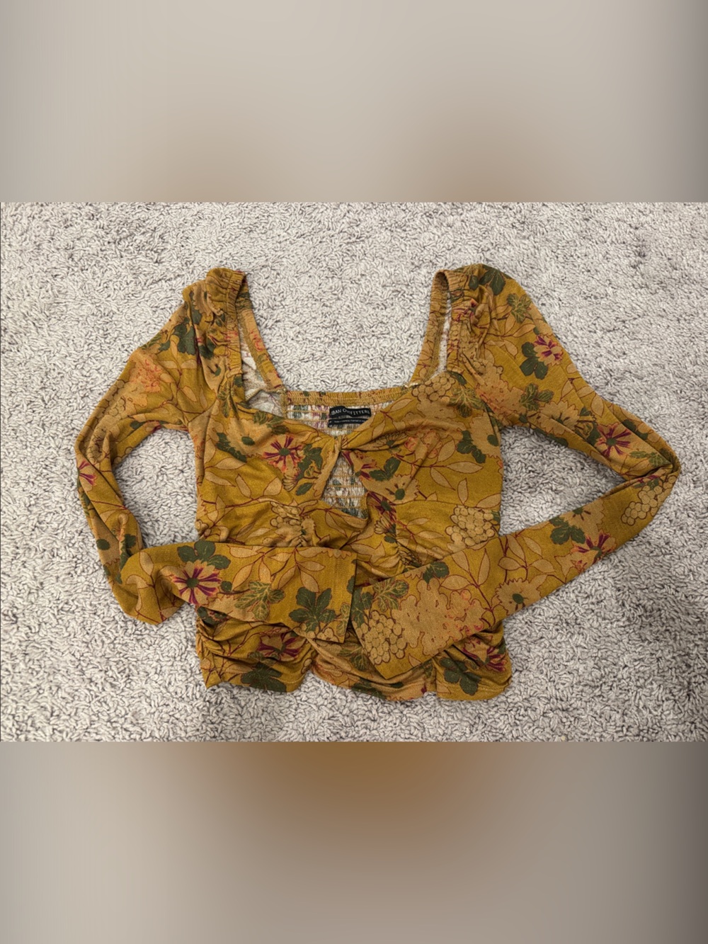 Floral Mustard long sleeve crop